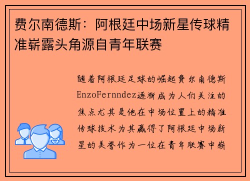 费尔南德斯：阿根廷中场新星传球精准崭露头角源自青年联赛